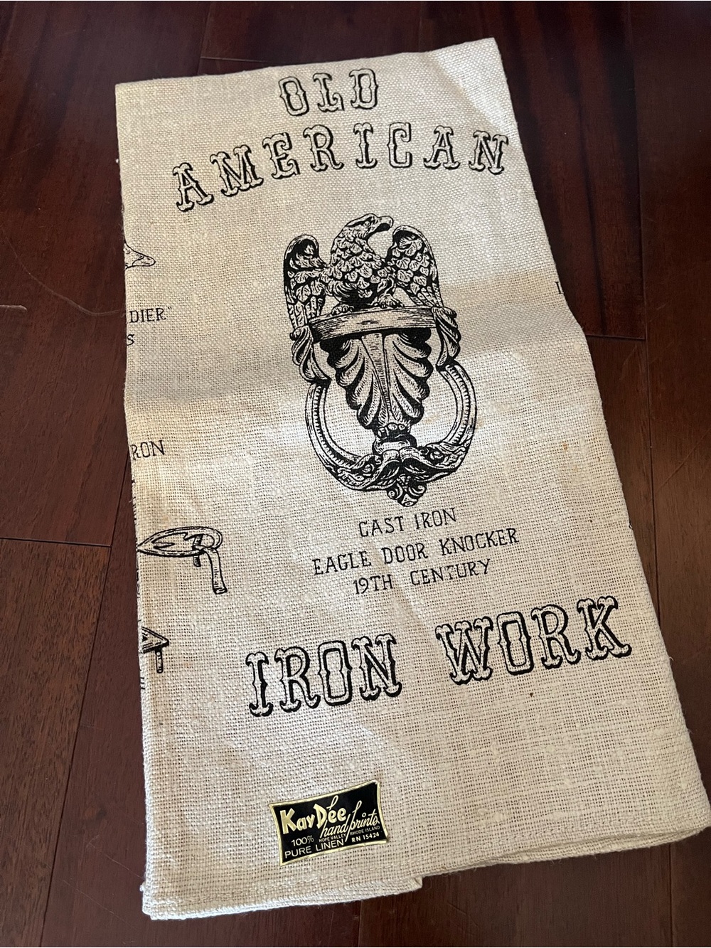 Vintage cast iron linen towel kitchen Stricklands KayDee handprints